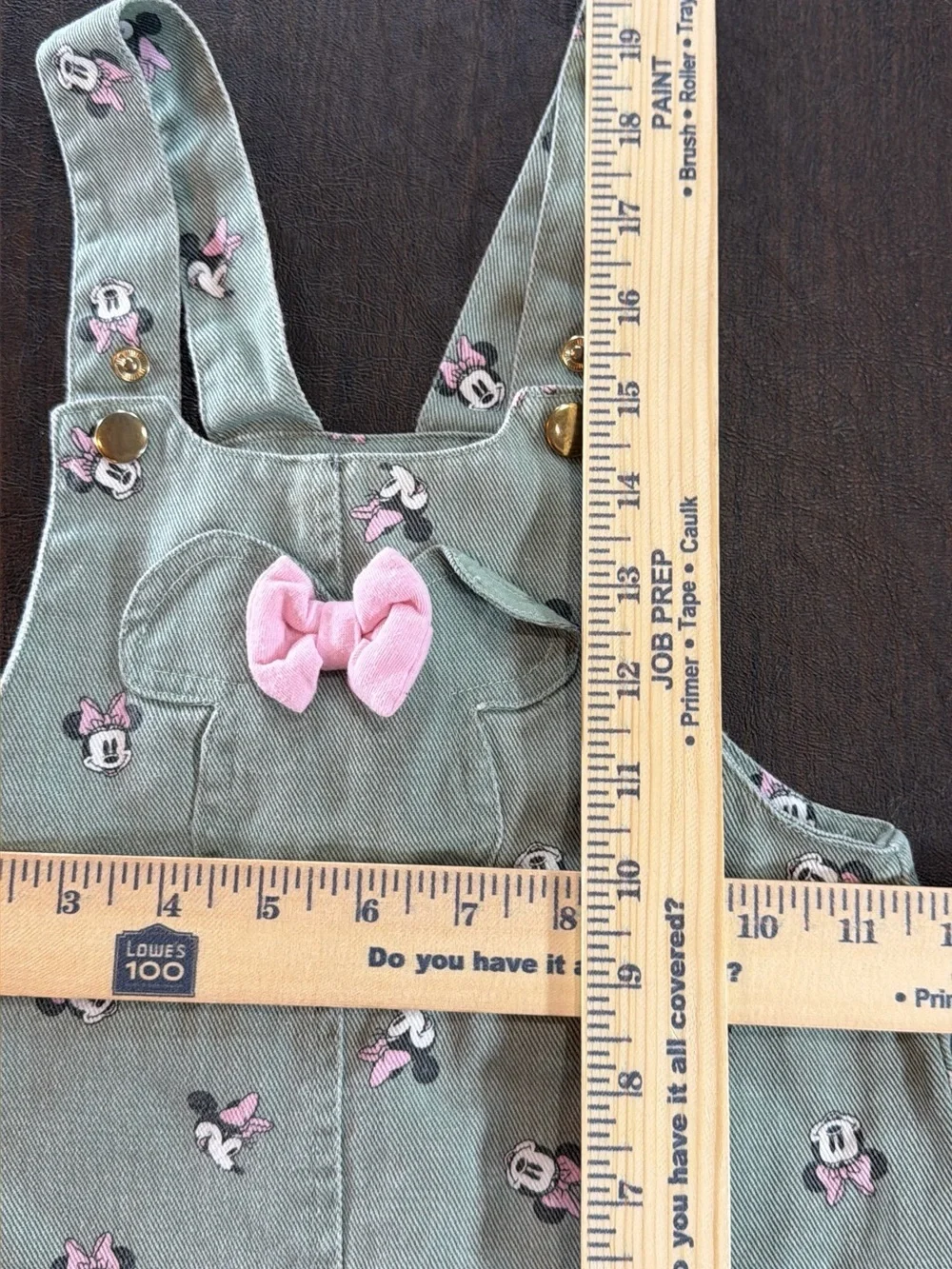 Disney Junior Minnie Mouse Pink-Accent Green Overall Dress for Kids Sz 3T